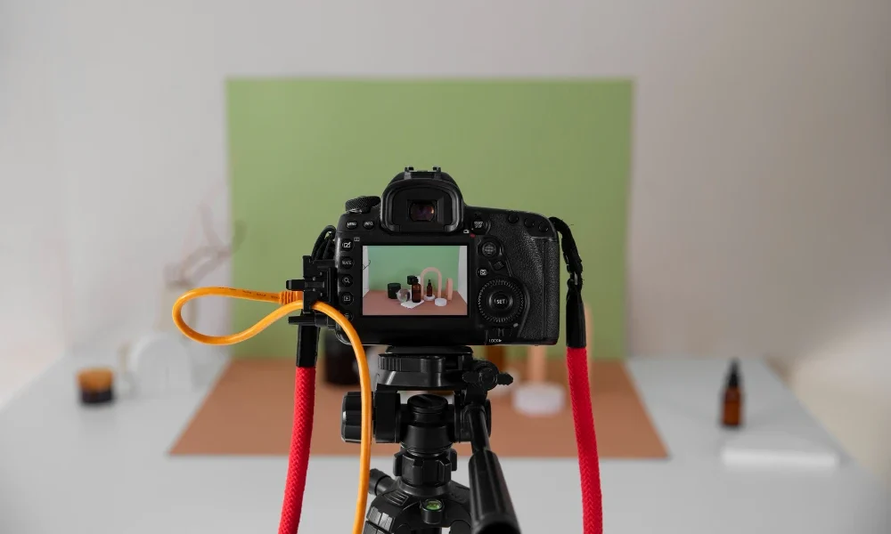 Promotional video production setup for business marketing