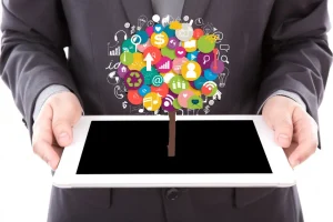 Personal branding on social media concept with digital marketing icons and online audience engagement