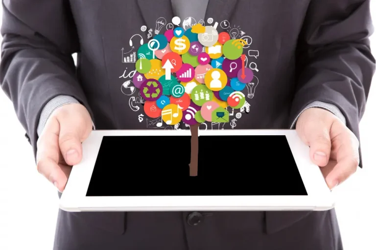 Personal branding on social media concept with digital marketing icons and online audience engagement