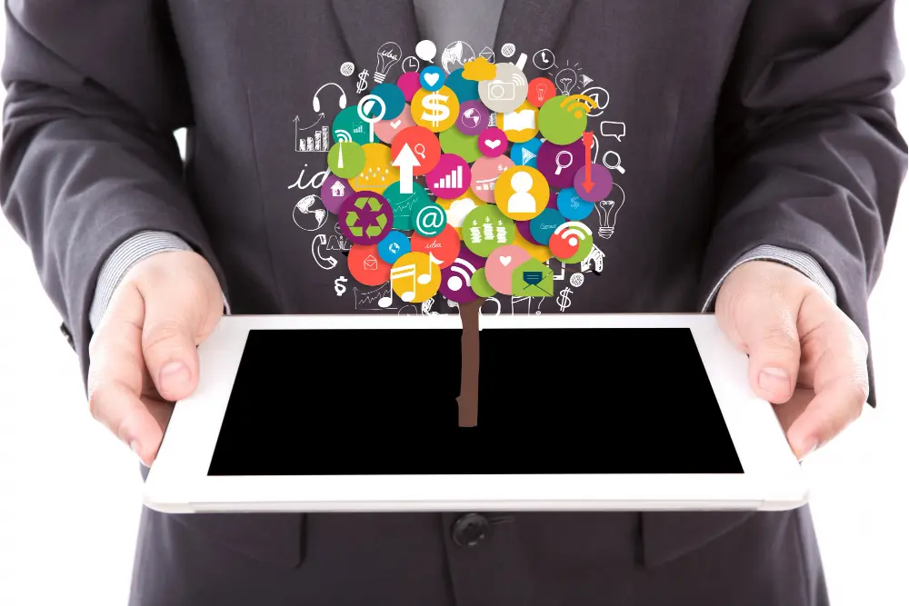 Personal branding on social media concept with digital marketing icons and online audience engagement