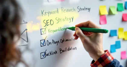 SEO checklist covering keyword research, on page optimization and link building