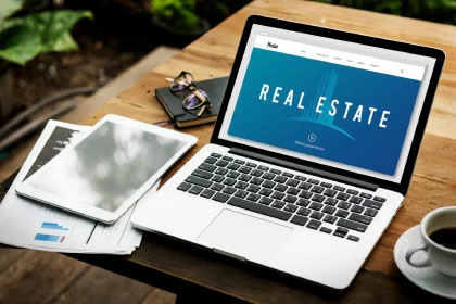 Real estate social media marketing on a laptop