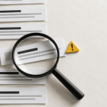Magnifying glass inspecting a misaligned website search result, illustrating common SEO mistakes UAE businesses make.