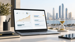 SEO timeline illustration showing gradual growth in search visibility for an Abu Dhabi business